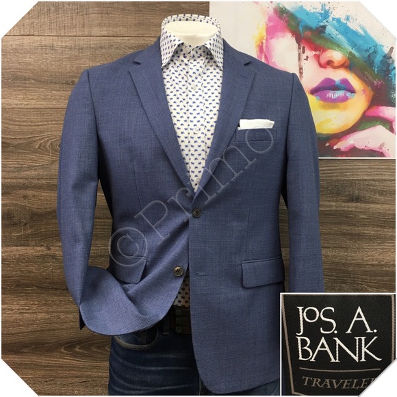 JOS A BANK Mens Blazer Sport Coat Casual Jacket Size 40R Blue Wool Suit
